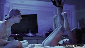 Nerd Stepbrother Pounds Brunette Stepsister's Shaved Pussy Hard