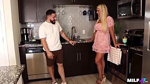 strong milf fitness model denise anders gives sloppy blowjob workout