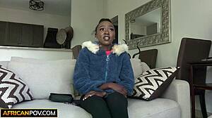 Tiny Ebony Teen's Tight Pussy Stretched Wide by Massive BWC in Bent-Over Casting Doggystyle