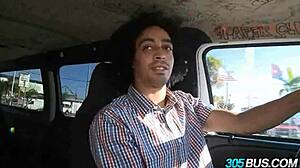 Innocent teen slut sucks cock on public bus for cash