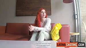 Innocent redhead Latina teen tricked fucking red lingerie shoot