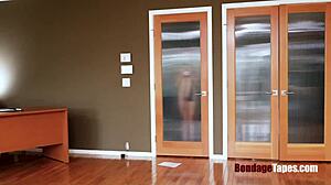 kitty's bound on all fours ready for your rough bondage play