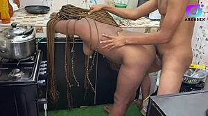 petite ebony babe adam rides big cock cowgirl then doggy creampie in kitchen