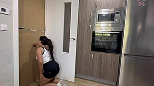 Kitchen cleaning uncovers throbbing glory hole cock for wild deepthroat blowjob and cum facial explosion