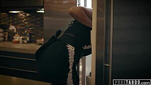 Angry stepmom forces naked bratty stepdaughter to serve at taboo dinner orgy