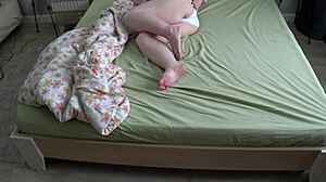 Watching my chubby wife relax in white panties before bed on home cam