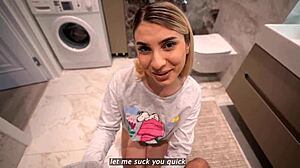 Step sister SHOWS step bro pussy riding tricks. Makes him cum inside tight hole