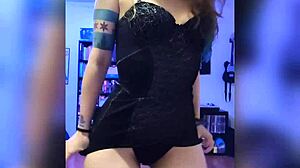 I'm stripping out of sexy black lingerie with my big tits rocking wild