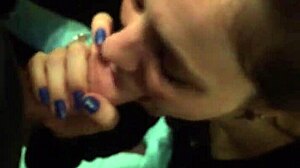 Tipsy petite girlfriend slurps deepthroat blowjob for friend