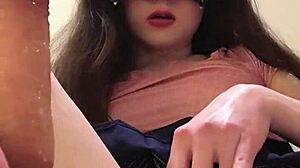 Russian Brunette Dildo Rides Pussy Sucks Fingers Reverse Cowgirl Close-Up Short Skirt Small Tits