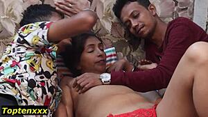 cute petite asian girlfriend gets shared fucked rough in hot threesome creampie