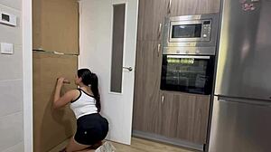 Kitchen cleaning uncovers throbbing glory hole cock for wild deepthroat blowjob and cum facial explosion