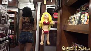 Watch this gloryhole slut suck and fuck massive black cocks till cum floods her mouth