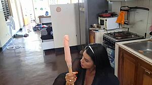 Famous Mexican Influencer Overwhelmed by Broomstick Kitchen Masturbation Ecstasy