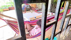 😲 lazy sunday flow caught stroking her big pussy lips on balcony hammock wanna join? 