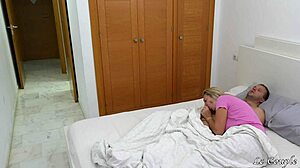 Wife's horny girlfriend sneaks into our bedroom early morning to watch big cock creampie riding and spooning moans