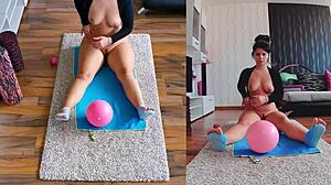 Curvy milf spreads fat ass in naked yoga workout dual cam view