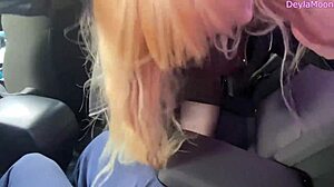 Tattooed Redhead Stranger Sucks Cock Spontaneously In Car