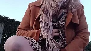 i'm chained french slave flashing tits in public streets for master