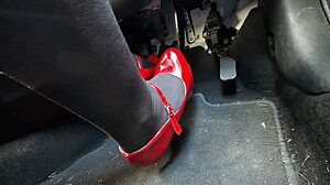 imagine redhead in heels pumping pedals to office on hidden cam