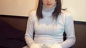cute japanese crossdresser strokes smoothly in quiet solo pleasure