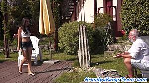 busty 18yo euro teen rides grandpa's cock then jizzed on ass