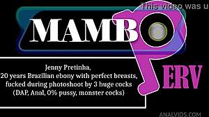 Jenny Pretinha's ebony tits pounded by three huge cocks in photoshoot anal