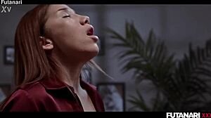 layla scarlett publicly fucks futa babe emiri momota in wild cum fest