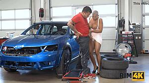 big tits milf rims mechanic in heels then cheers his garage load