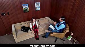 Hot tiny teen lets family therapist fuck her shaved pussy to orgasm!