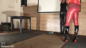 Latex Leggings Stretched Tight in Public Outdoor Tease