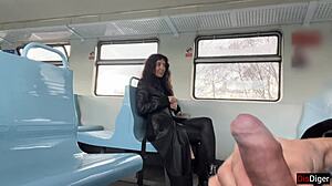 Stranger shocked flashing huge cock to brunette on public train