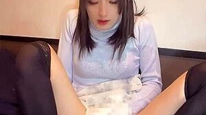 cute japanese crossdresser strokes smoothly in quiet solo pleasure
