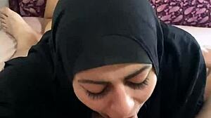 Arab Wife Mia Niqab Eats Husband's Balls and Swallows His Cum in Thong Panties
