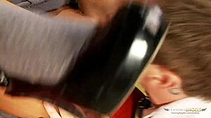 busty redhead slut moans loud getting fucked cowgirl sideways sofa licking shaved pussy sucking cock