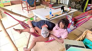 😲 lazy sunday flow caught stroking her big pussy lips on balcony hammock wanna join? 