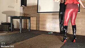 Latex Leggings Stretched Tight in Public Outdoor Tease