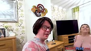 i tricked this big tit british slut into swallowing my nerd cock whole