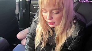 Tattooed Redhead Stranger Sucks Cock Spontaneously In Car