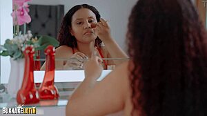 Colombian nympho caro canela takes massive bukkake load on her curvy face after interview