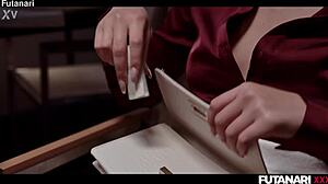 layla scarlett publicly fucks futa babe emiri momota in wild cum fest