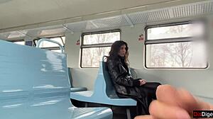 Stranger shocked flashing huge cock to brunette on public train