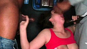 StepMom Gags on Our Monster Cocks in Phone Booth Blowbang Frenzy!