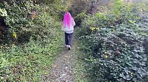 rough outdoor forest spanking with submissive teen girl