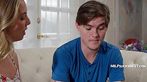 hey check out this blonde milf wife slurping the young babysitter's cock pov