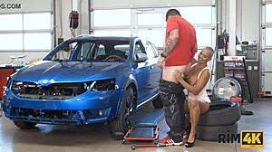 big tits milf rims mechanic in heels then cheers his garage load