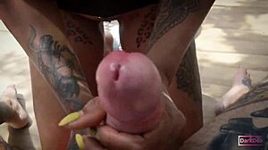 Kinky interracial Latina milf slut Dark Dea takes big cock assfucking in public garden