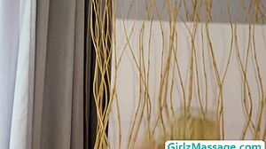 Lesbian Masseuse Nicole Aria Scissors Oiled Client Pussy to Orgasm