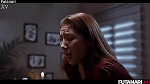 layla scarlett publicly fucks futa babe emiri momota in wild cum fest