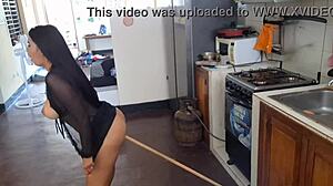 Famous Mexican Influencer Overwhelmed by Broomstick Kitchen Masturbation Ecstasy
